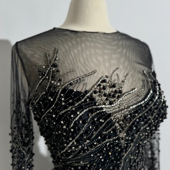 Brand New US 10 GEMY MAALOUF Beaded Embroidered Evening Gown - Picture 3 of 13